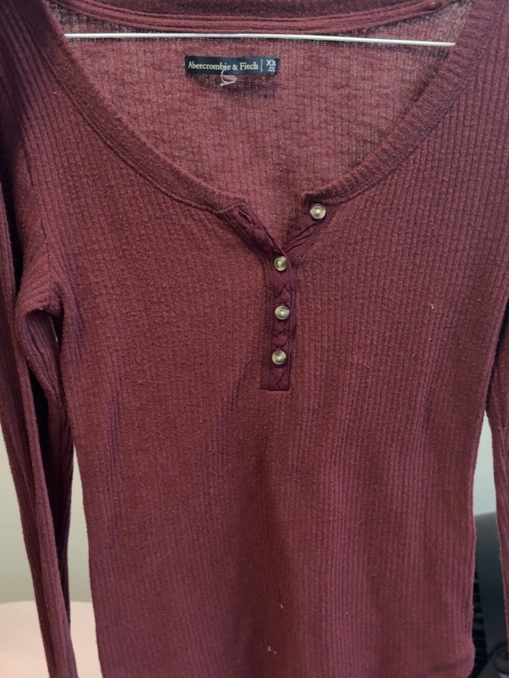Vintage Abercrombie & Fitch Women's Long-Sleeve Henley Top - Burgundy